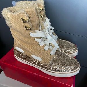 Sperry top sider women booties size 7.5 gold sparkles cream laces